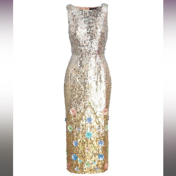 Mac Duggal Floral Skirt Sequin Midi Length Dress Style 10691 Size 10 - Picture 11 of 11